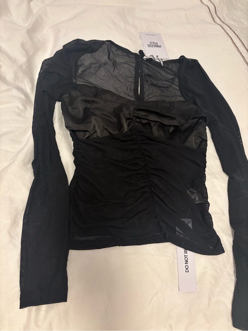 Princess Polly Black Mesh Ruched Long-Sleeve Top - Women